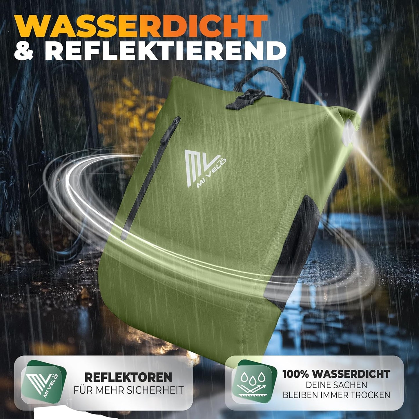 MIVELO - Sacoche étanche 3 en 1 avec compartiment pour ordinateur portable - Vert olive - 20L