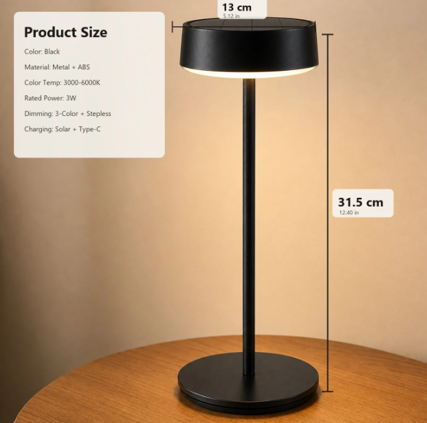 Lampe de table Arlgsite Solar - Sans fil - Rechargeable via USB-C - Intensité réglable - 3 modes de couleur