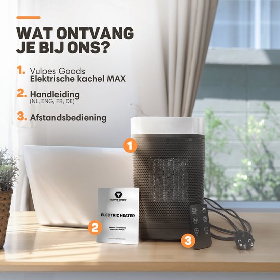Vulpes Goods® Tech - Réchaud électrique avec télécommande - Réchaud à ventilateur - Réchaud en céramique - 4 niveaux - 1500W - Rotary, Timer & Thermostat - Chauffage - Chauffage électrique pour l'intérieur - Noir