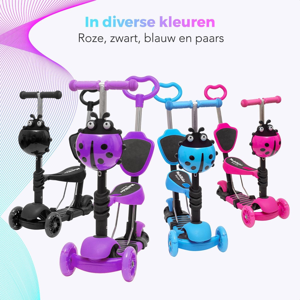 Scooter pour enfants avec barre de poussée - LifeGoods MultiRider - 3 à 8 ans - garçons/filles - 3 roues lumineuses - violet