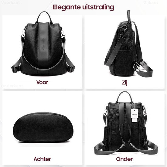 Sac à dos antivol - Sac à dos femmes - Imperméable - Petit - Sac à dos antivol - Dos, épaule, sac à main en un - cuir PU souple - avec sangle réglable - Glennoo