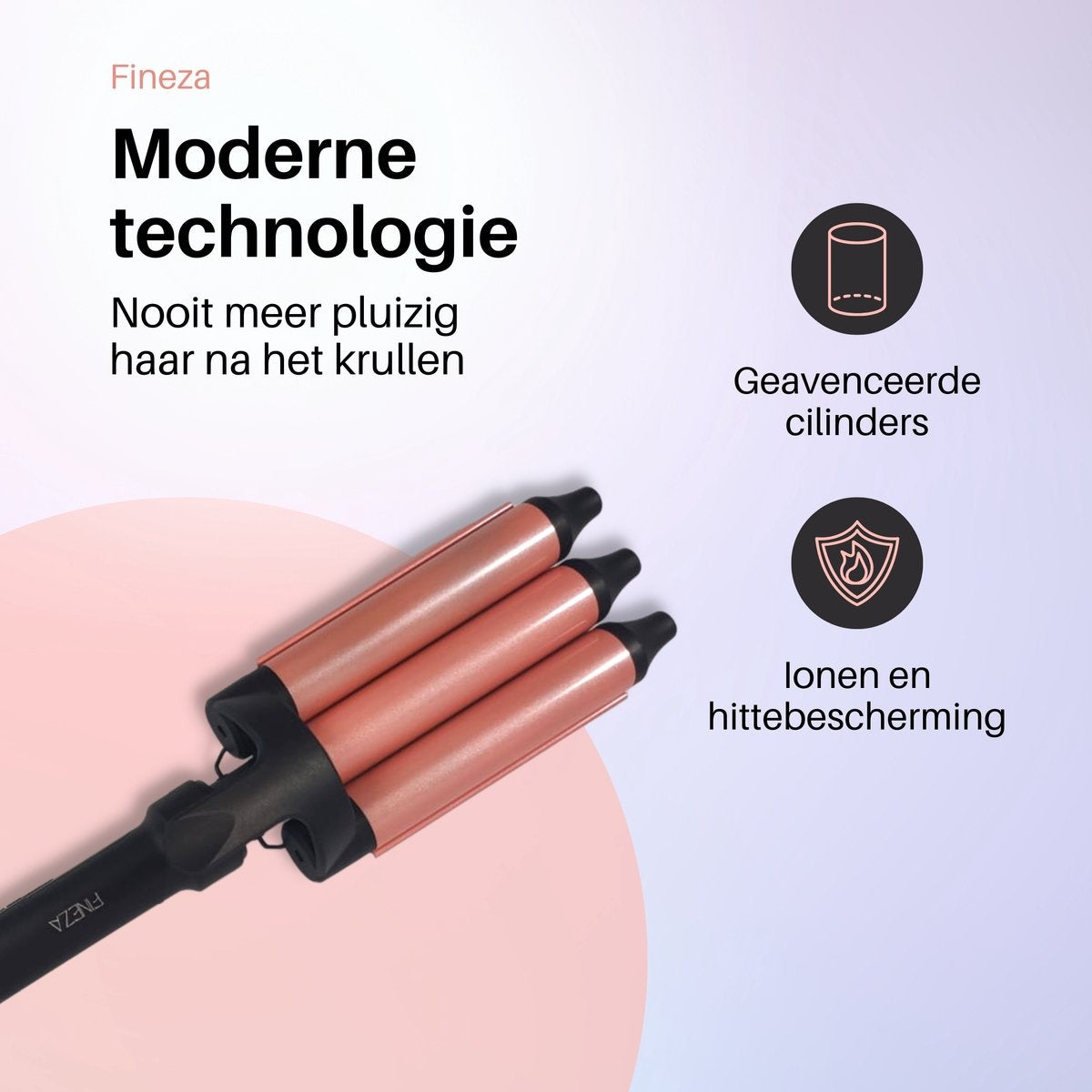 Fineza Pince à gaufres 25mm - Boucleur de cheveux en céramique avec 10 réglages de température - Or rose