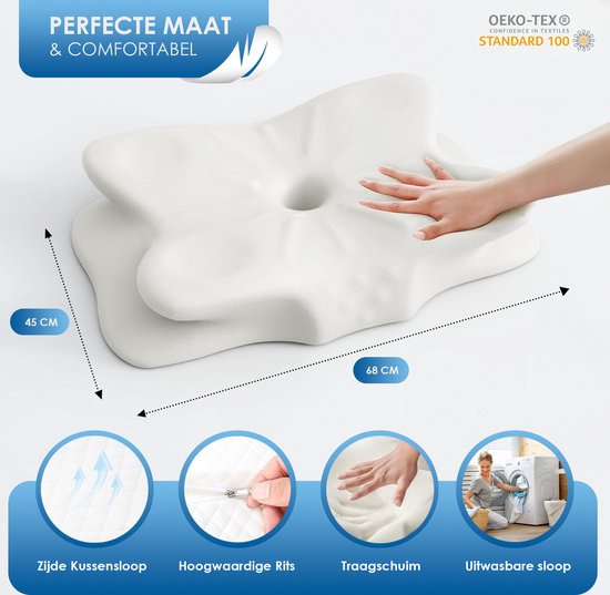 Maqi Living® Oreiller en mousse à mémoire de forme pour les douleurs cervicales – Oreiller orthopédique et ergonomique - Convient aux personnes dormant sur le dos, sur le côté ou sur le ventre - Mousse à mémoire de forme - Blanc