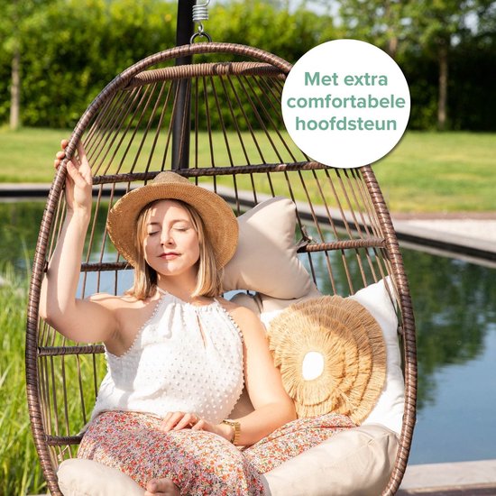 Vita5 Chaise Suspendue Œuf – Pour Intérieur et Extérieur – jusqu'à 150 kg – Pliable - Incl. Support & Coussin – Chaise Cocoon - Blanc Crème