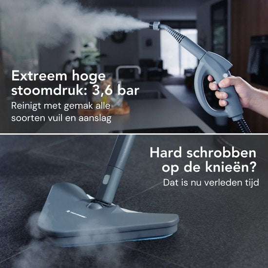 Techweise - TS1 Nettoyeur vapeur (21 accessoires) - 1500W, 45 min de vapeur, 3.6 Bar de pression, 100°C - 40 x 28.2 x 33.5 cm - Plastique/métal - Gris/Noir