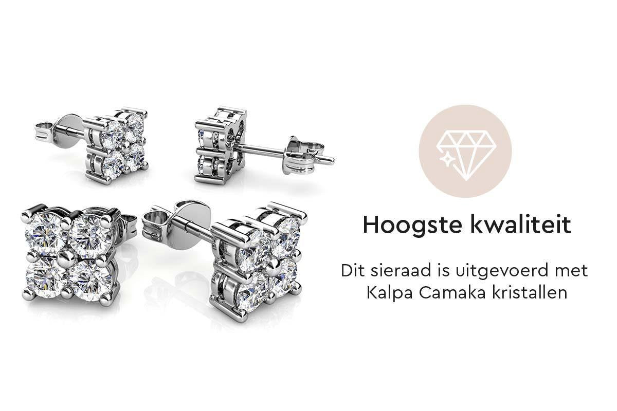Yolora Dames Oorbellen met Kalpa Camaka Kristallen - Zilver kleurig - 18K Witgoud Verguld