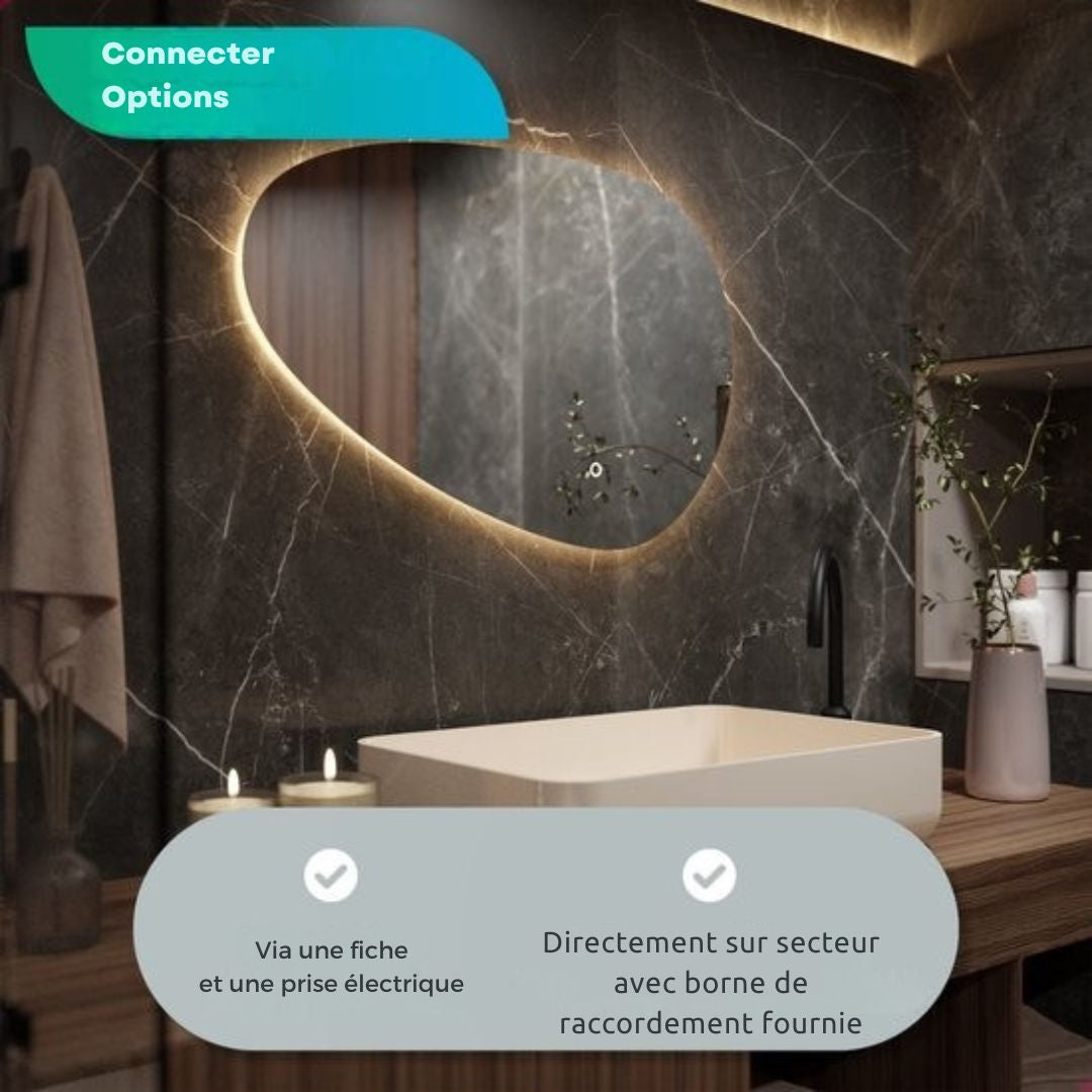 Miroir de salle de bain avec éclairage LED Mirlux - mural asymétrique - Forme organique - anti-condensation - 90x60CM