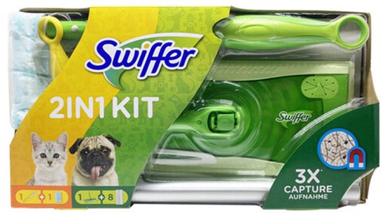 Swiffer Sweeper 3-en-1 Combikit | Balai à franges avec 8 lingettes sèches + aimant à poussière | Élimine la poussière et les saletés | Convient à tous les types de sols