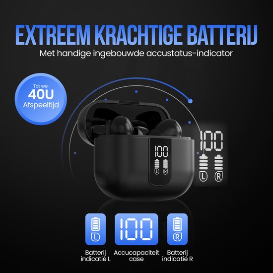 Strex Wireless Earphones - Active Noise Cancelling - LED Display - Wireless Bluetooth Earphones - Ecouteurs sans fil - Bluetooth 5.3 - Black
