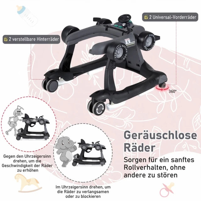 Coast Baby Walker 4-en-1 – Transat pliable avec musique et lumières – Gris foncé