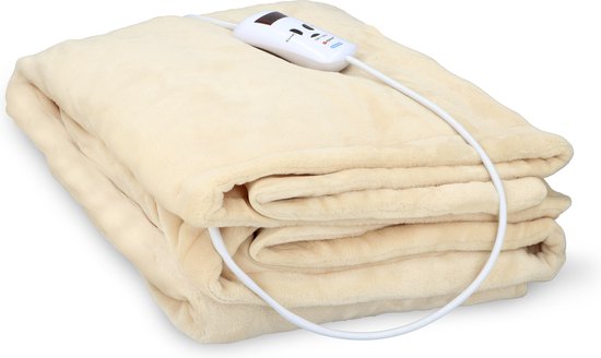 Couverture chauffante électrique Alpina 130 x 180 cm - Couverture chauffante électrique pour une personne avec minuterie 1-9 h - Couverture douillette à 10 réglages - Couverture lavable - Flanelle - Beige