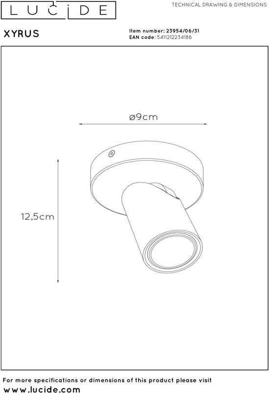 Lucide XYRUS - Spot de plafond (lampe de plafond) - Ø 9 cm - LED « Dim to warm » - GU10 - 1x5 W 2200 K/3000 K - Blanc