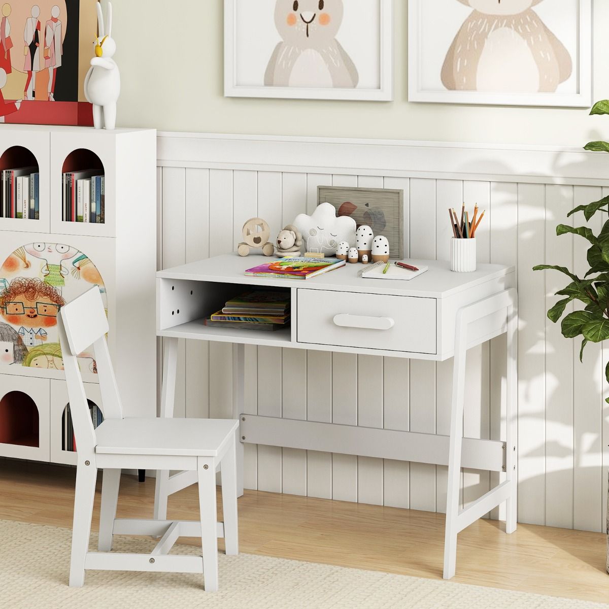 Bureau pour enfant Coast avec chaise - avec tiroir et étagère - conception ergonomique - blanc