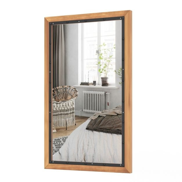 Miroir rustique en bois Miroir mural décoratif avec cadre rectangulaire et panneau arrière 50 x 90 CM pour le salon, la chambre et le couloir
