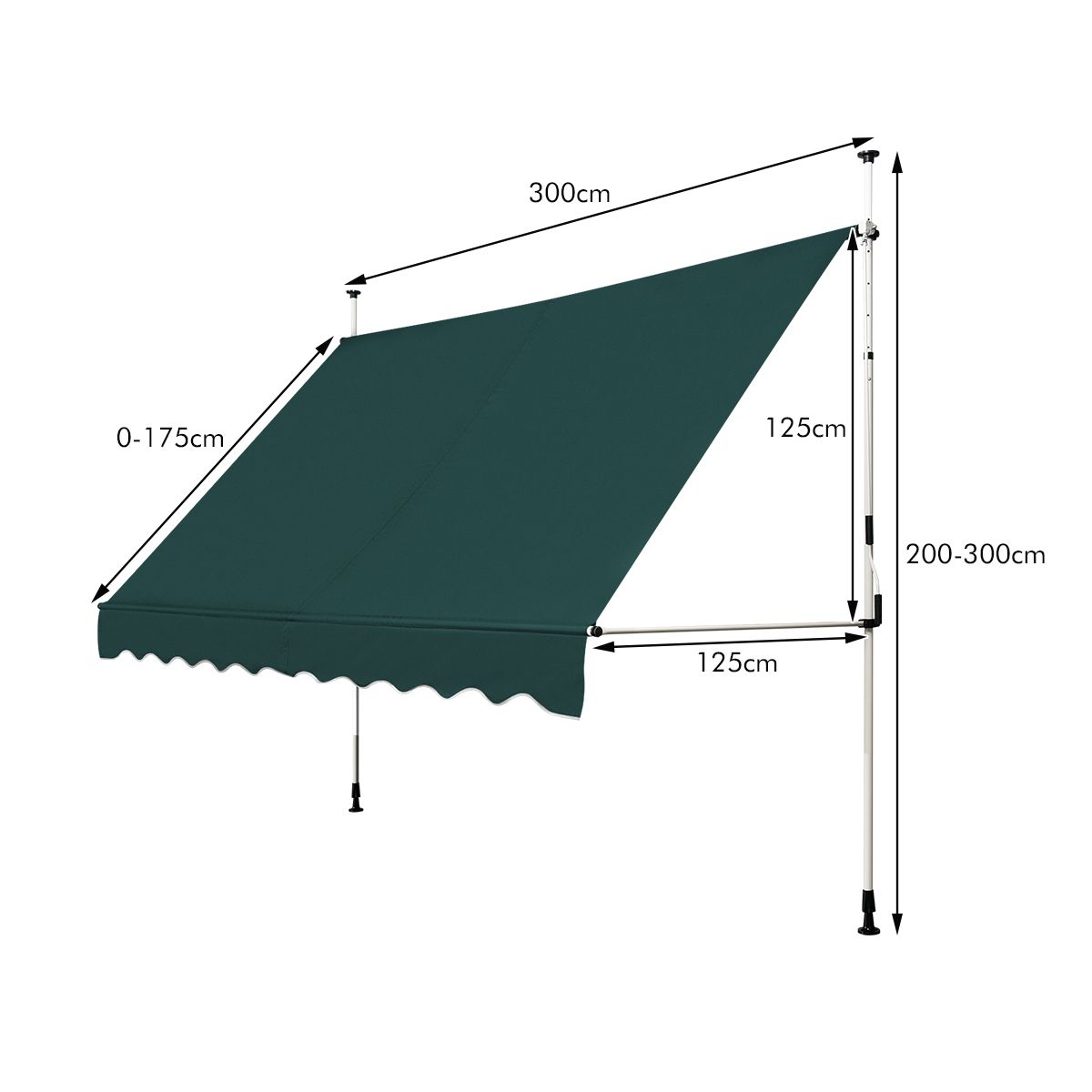 Store côtier 300 x 120 cm Vert - Réglable en hauteur et actionnable manuellement