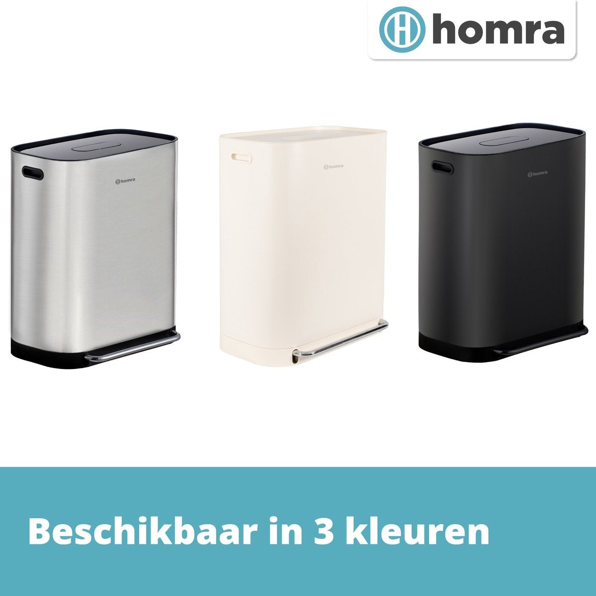 Poubelle Homra Rockx 60 Litres - Duo Poubelle à Pédale 2 x 30L avec Filtre à Odeurs - Poubelle de Tri en Inox à 2 Compartiments - Poubelle de Recyclage - Poubelle de Cuisine pour le Tri des Déchets - Double Poubelle Blanc Crème