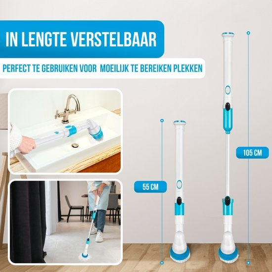 Brosse à récurer électrique Strex - Sans fil - 3 accessoires - Manche télescopique