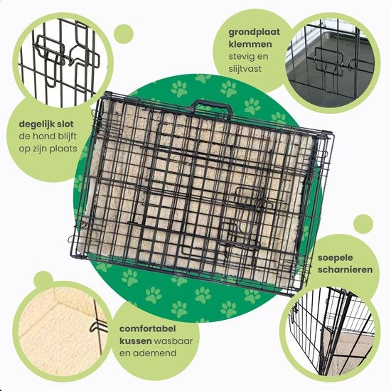Cage Pliable pour Chiens - Gopets - Taille L - Avec Coussin - 2 Portes - 91 x 57 x 64 cm