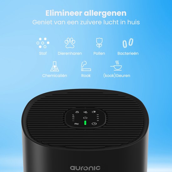 Auronic Air Purifier Fresh - Avec filtre HEPA 13 - 225 m³/h - 45 m² - Filtre à charbon - 3 étapes - Purificateur d'air - Noir