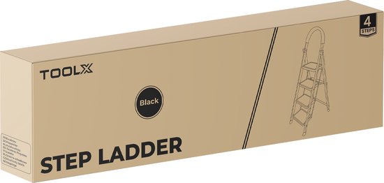 ToolX Household Ladders - Kitchen Ladders - Steel- 4 treads- Foldable - Anti-slip - Foldable - Black