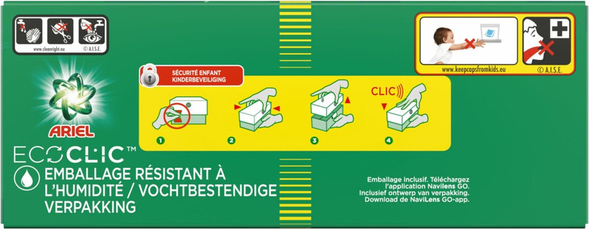 Détergent en dosettes Ariel 4in1 - Contrôle actif des odeurs - 30 pièces - soluble dans l'eau froide - Détergent en capsules - Boîte en carton ECOCLIC