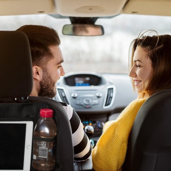 relaxdays organiseur de siège auto enfant - set de 2 pièces - 4 compartiments - protection - noir