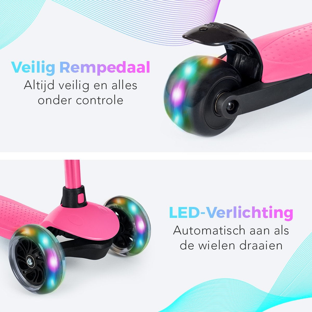 LifeGoods HappyStep - Trottinette pour enfants - Étape 2-5 ans - 3 roues lumineuses - Garçons/Filles - Rose