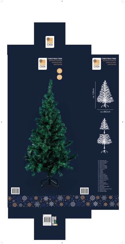 Arti Casa Sapin de Noël artificiel 120 cm - Sapin de Noël avec support - Sapin de Noël en plastique - Décoration de Noël d'intérieur - Vert