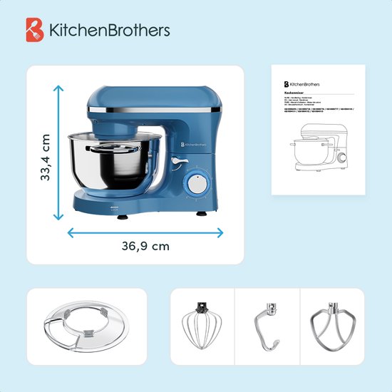 KitchenBrothers Robot de cuisine - Robot de cuisine - 6.2L - Mixeur avec bol de mixage - Mixeur de cuisine - 2000W - Bleu pastel