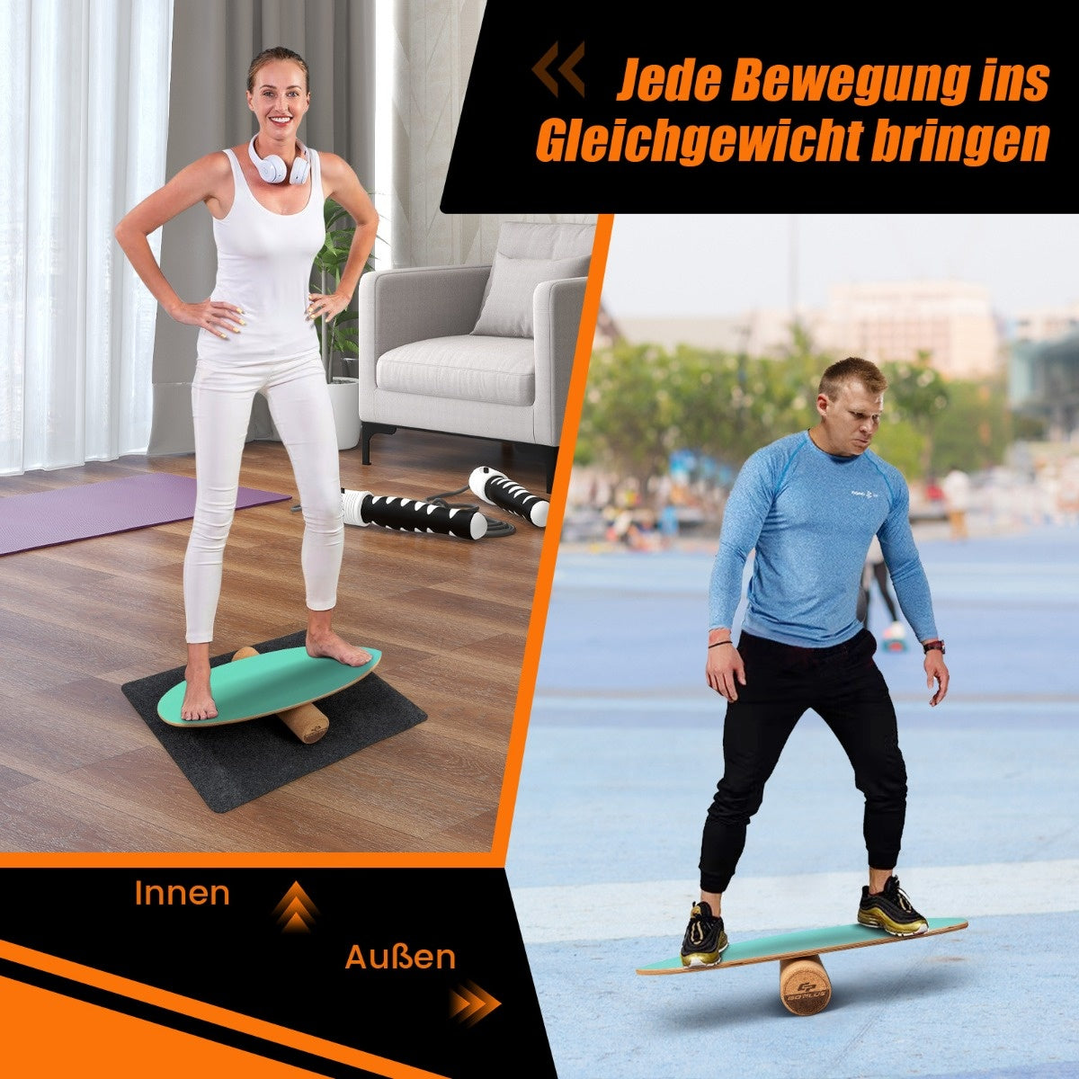 Coast Balance Board made of Wood Wobble Board with roll & ceiling 3-in-1 Balance Board Kit Green