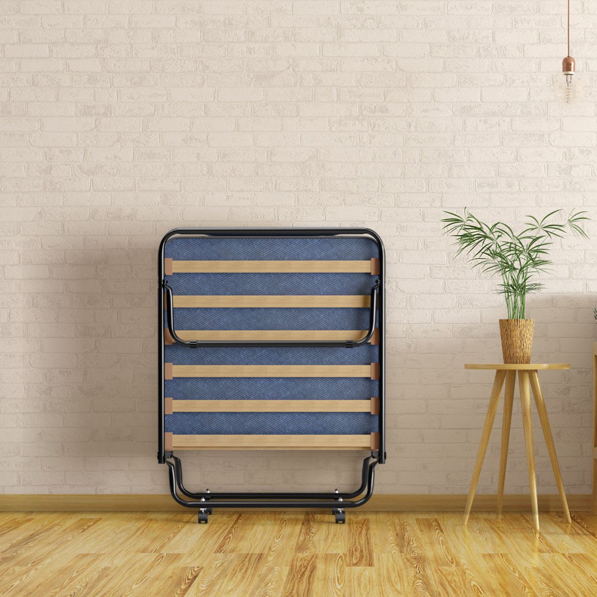 Lit d'appoint avec matelas, Coast, Pliable, Mousse à mémoire de forme, Cadre métallique avec roues, 190 x 80 x 33 cm, noir/bleu