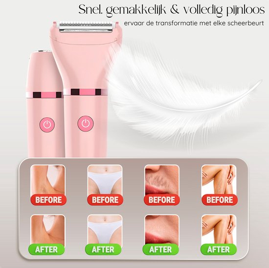 Rasoir féminin 2-en-1 + tête de rasage supplémentaire - Visage - Aisselles - Jambes - Maillot - Rasoir féminin - Epilateur électrique - Epilation visage femmes - Tondeuse femmes - Ladyshaves Bikini - Rechargeable par USB
