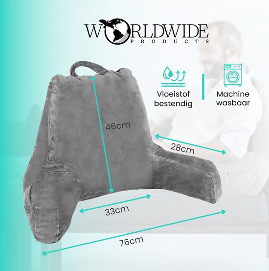 WorldWide products Coussin de lecture avec accoudoirs - Coussin de relaxation en mousse à mémoire de forme - pour le lit
