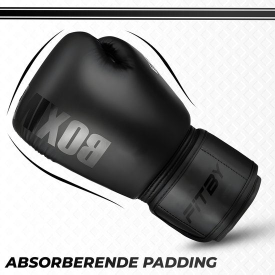 Gants de boxe Fitby - Gants de kickboxing - Gants de boxe - Noir - 12 oz