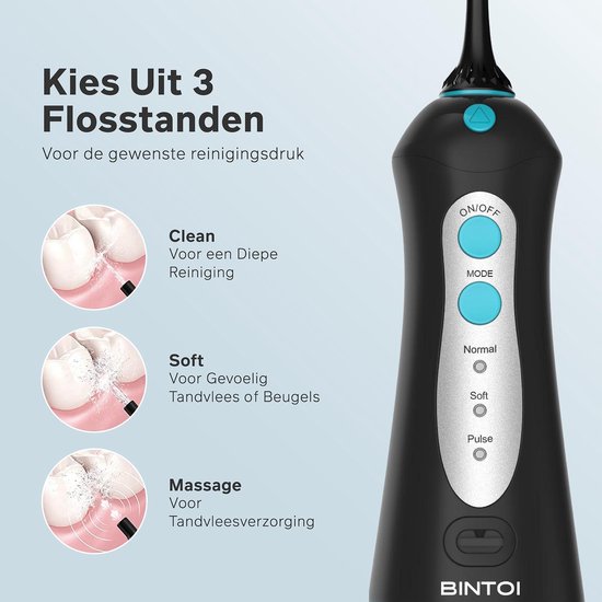 Bintoi® iSonic F500 - Fil dentaire - Douche buccale professionnelle - Fil dentaire pour appareil dentaire - Fil dentaire - 3 étapes et 4 accessoires - IPX7 Waterproof - Sac de voyage inclus Cadeau