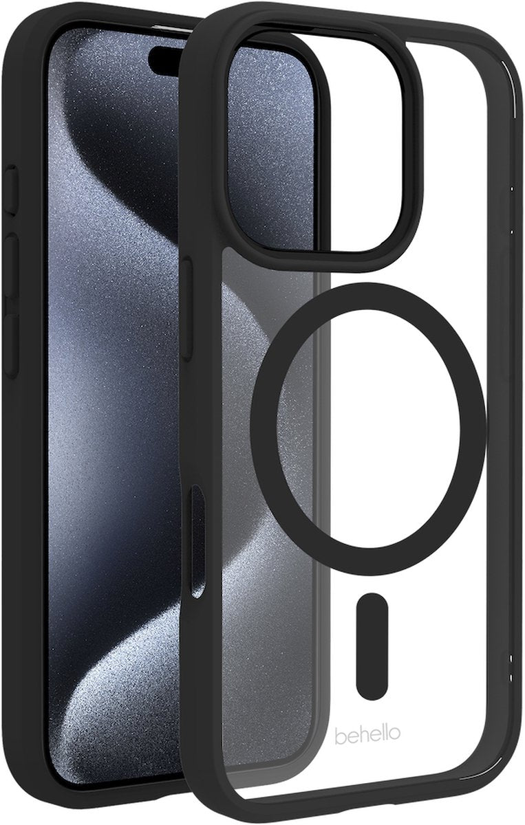 BeHello Case pour iPhone 16 Pro - MagSafe - Flexible - Antichoc - Noir transparent
