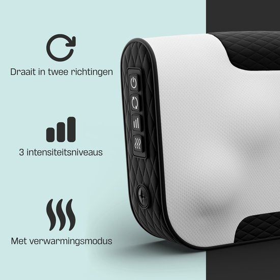 CozySense® Coussin de massage Shiatsu - Appareil de massage électrique et sans fil pour le cou et le dos - Fonction de chaleur - Rechargeable - Ergonomique - Blanc