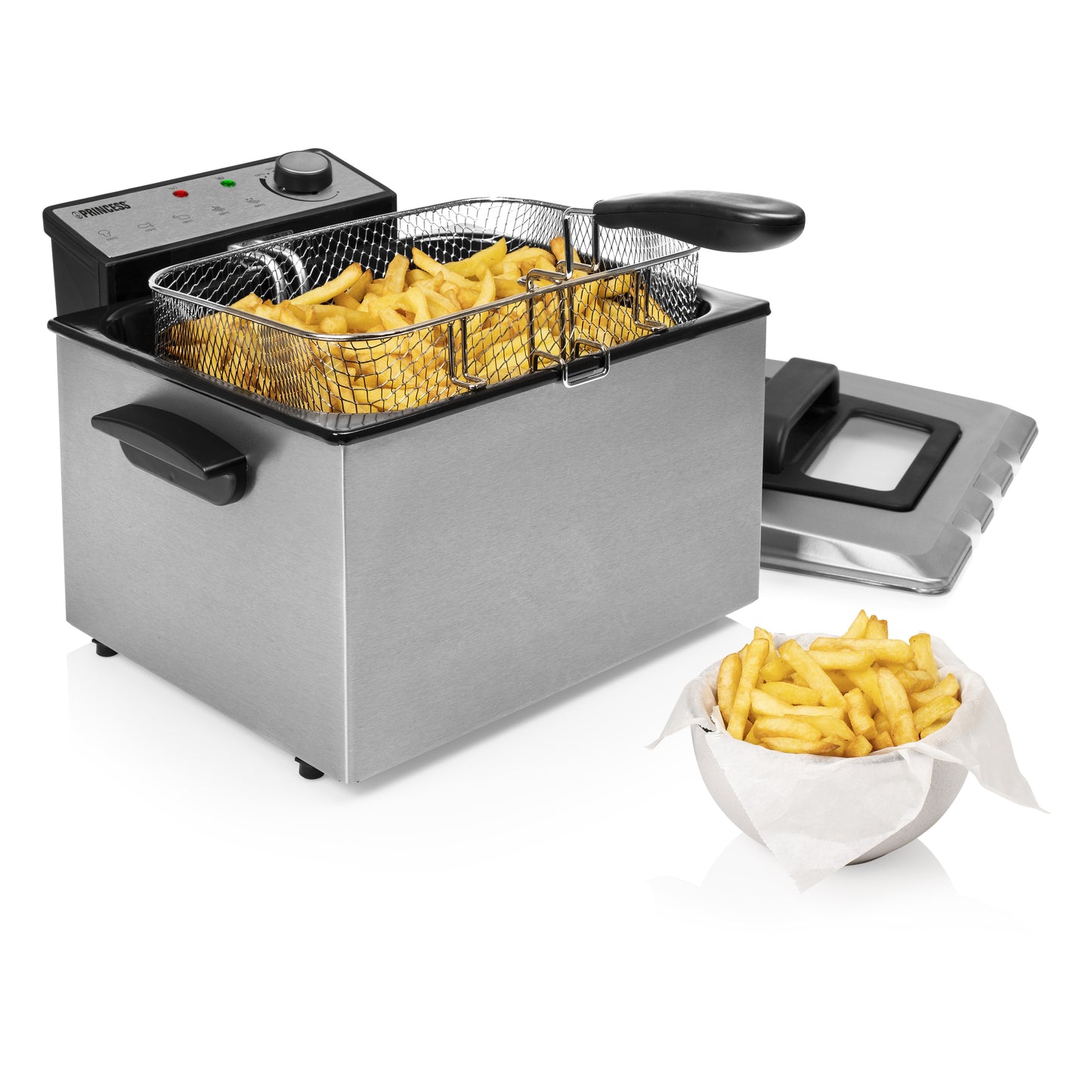 Friteuse Princess 185000 - 5 L - 3 270 W - 3 paniers à friture - Acier inoxydable/Noir