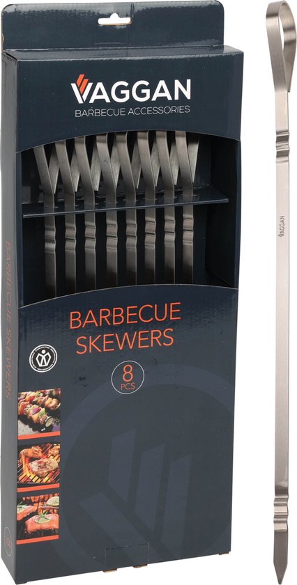 Brochettes Vaggan pour barbecue - 8 pièces - acier inoxydable - 41 cm - brochettes à viande - accessoires pour barbecue