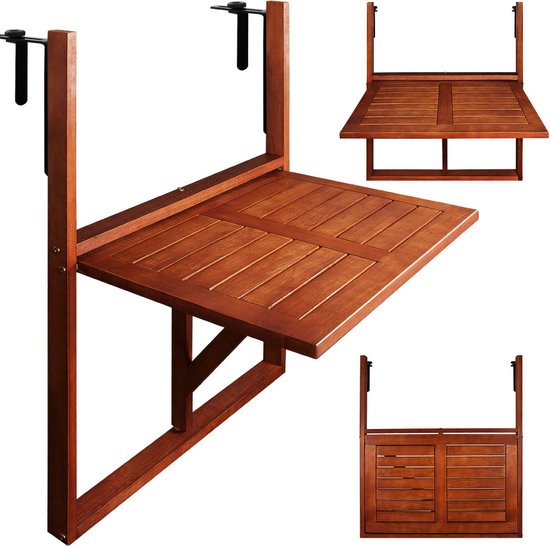 Table de balcon Casaria - Suspension en bois d'acacia certifié FSC® - Marron