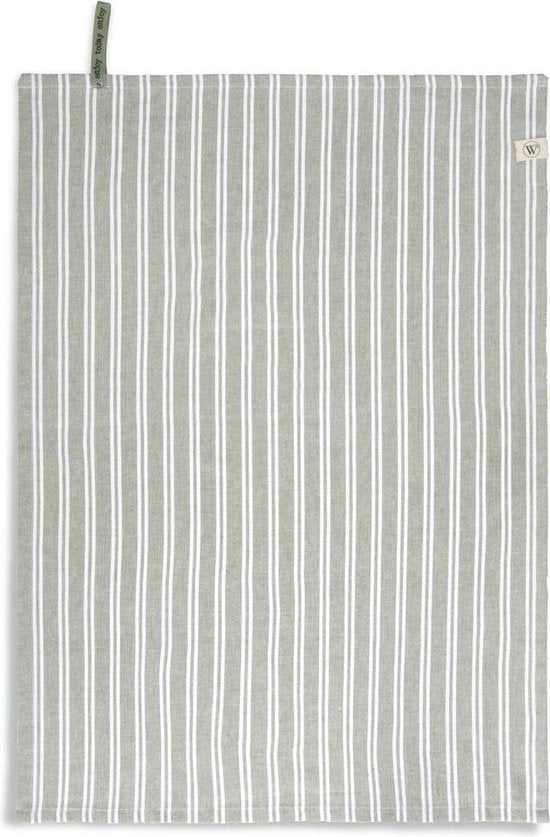 Walra Torchon sec à rayures - 50x70 - 100% coton - Vert Armée