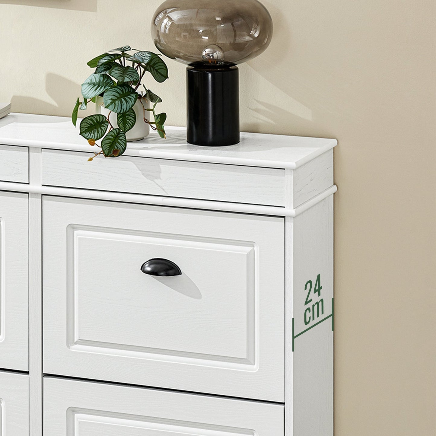 SoBuy Armoire à chaussures FSR79-WG - 4 volets - 103 x 23 x 82 cm - Blanc avec effet bois antique - Support pour 16 paires de chaussures