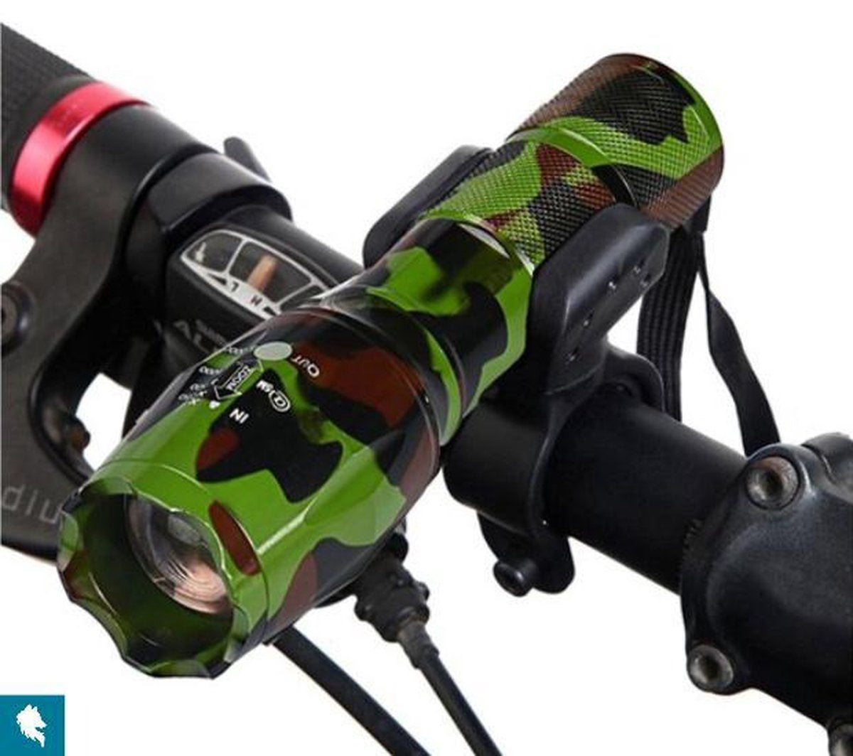 DutchWanted Military Flashlight Green- Includes Bicycle Holder- Zoom functions