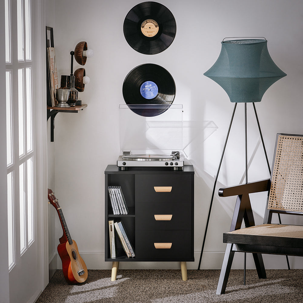 SoBuy Table de nuit - Buffet avec 3 tiroirs coulissants et 2 étagères de rangement - Max. 40KG - 48 x 40 x 60 cm - Noir