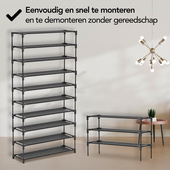 Brixy Shoe Rack XXL - Armoire à chaussures à 9 niveaux - Jusqu'à 54 paires de chaussures - 160x100x28cm - Noir