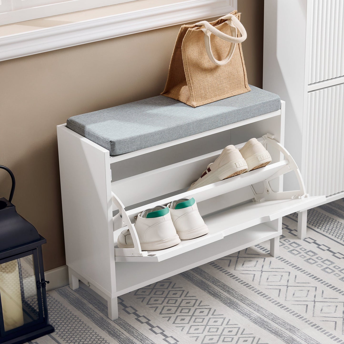 Sobuy Banc pour chaussures avec rangement et coussin - Blanc - 60 x 24 x 52 cm - SoBuy FSR151-K-W