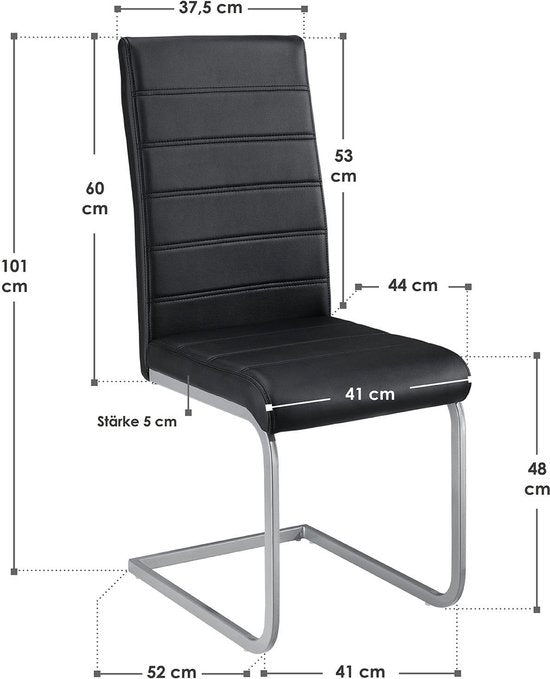 2 Chaises de salle à manger / chaise - Vegas - Cuir synthétique - Noir