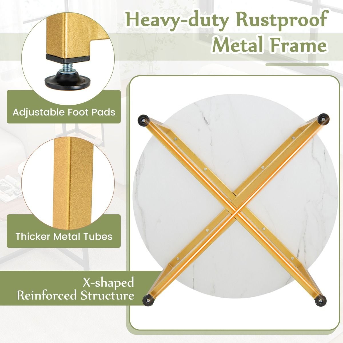 Coast 3-Piece Coffee Table Set - White/Gold - Round 80x42cm - Square 40x40x50cm