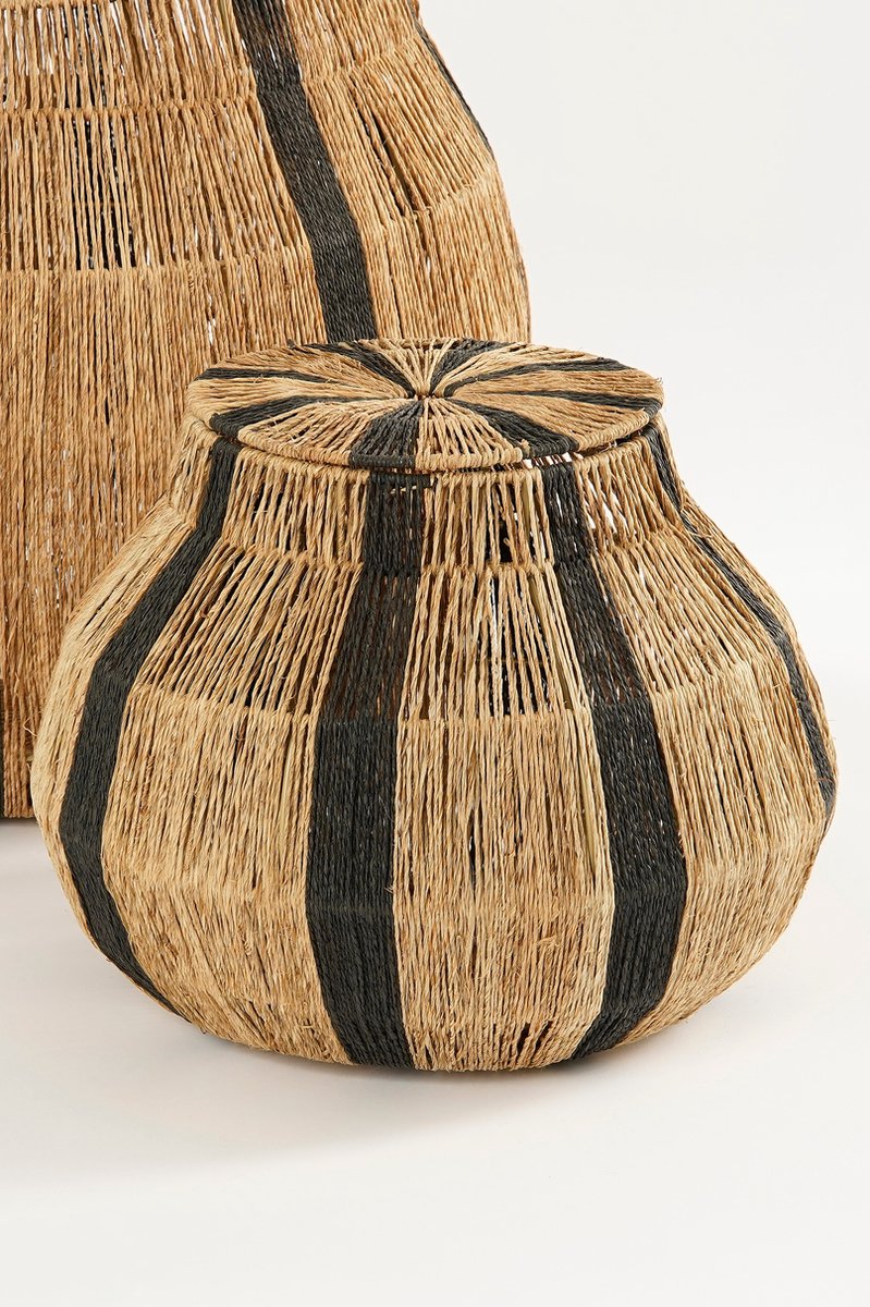 Mica Decorations Liliano Panier de rangement avec couvercle - Jute - Light Brown/Black - H33 x Ø36 cm - Ouverture Ø20,5 cm