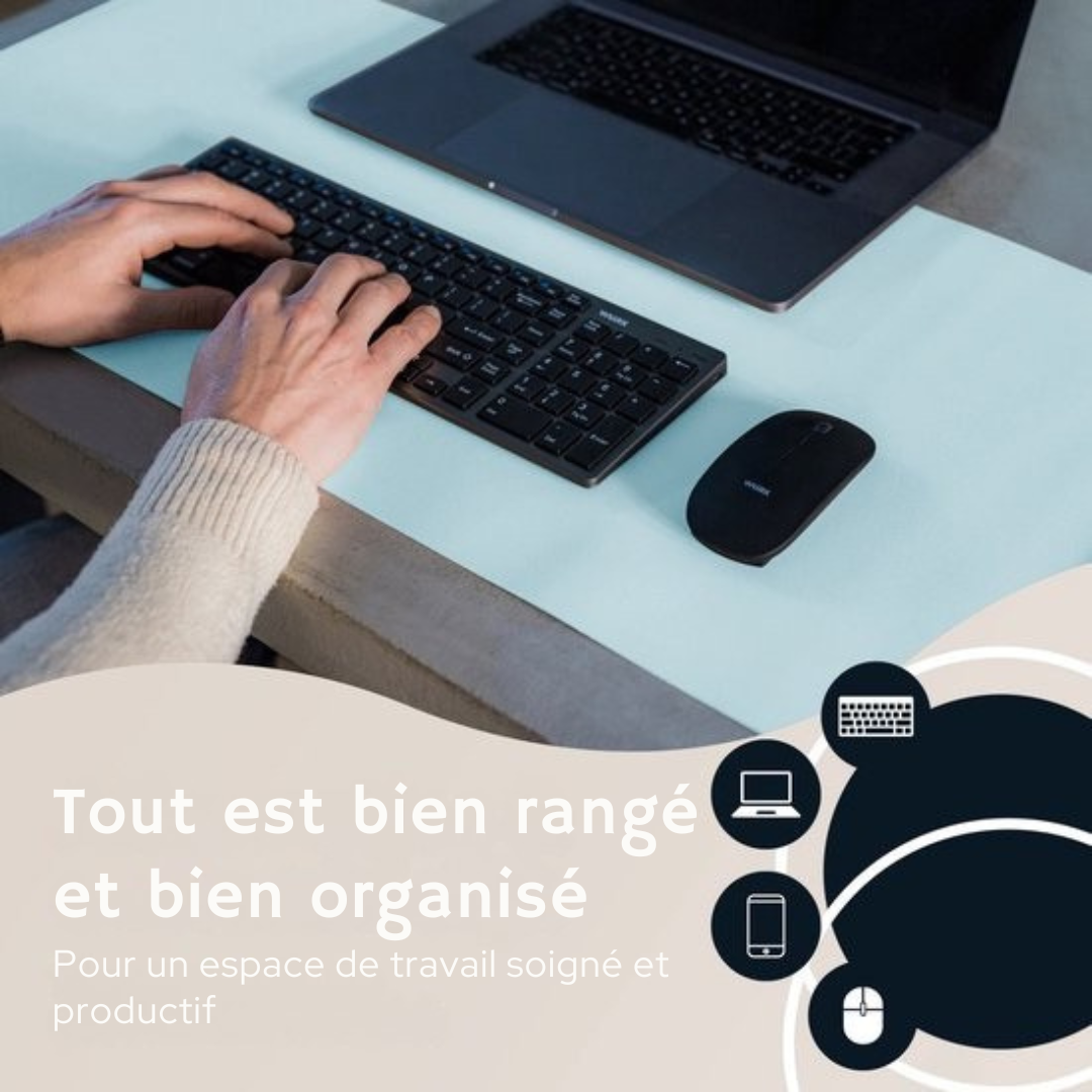 Tapis de bureau professionnel en cuir synthétique WURK - Organisateur de bureau - Tapis de bureau - Accessoires de bureau - XXL - Comprend un clip de câble - 80x40 - bleu